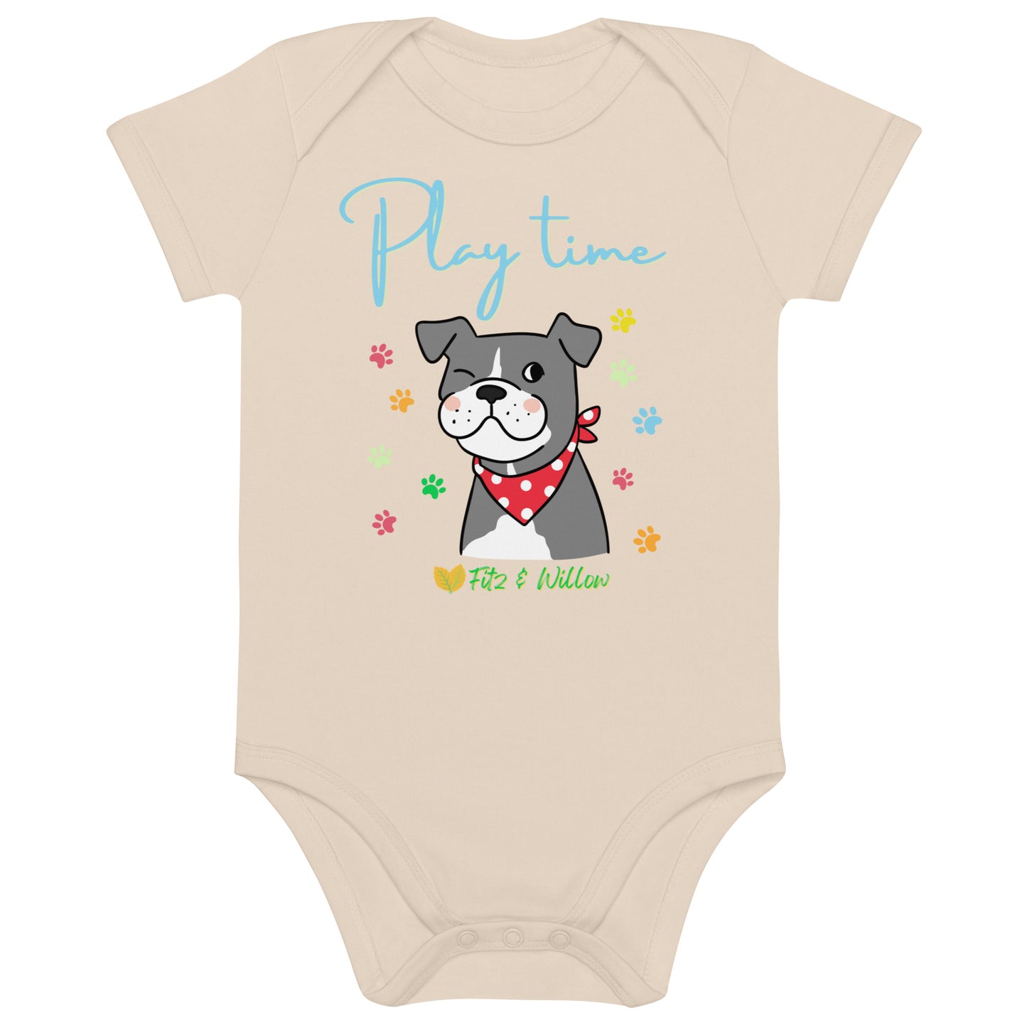 Organic cotton baby bodysuit, Dog Play time - Fitz & Willow - Fitz & Willow