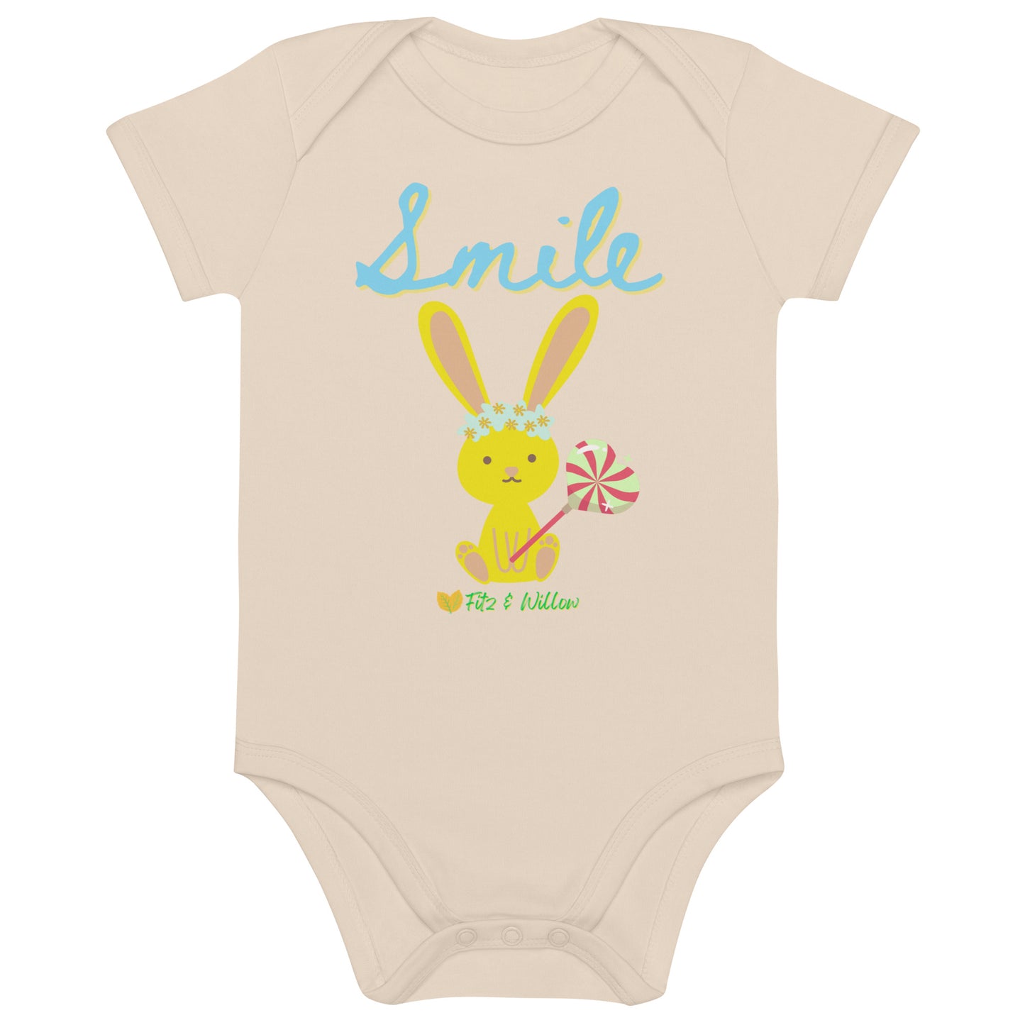 Organic cotton baby bodysuit, Bunny Smile - Fitz & Willow - Fitz & Willow