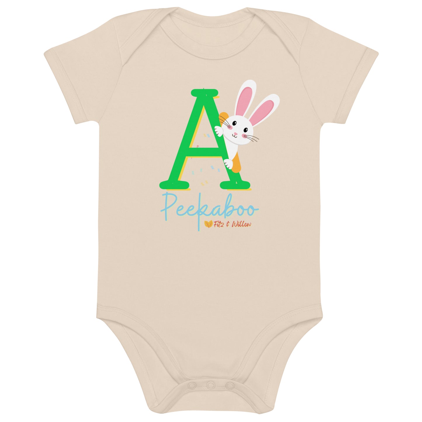 Organic cotton baby bodysuit, Letter A - Fitz & willow - Fitz & Willow