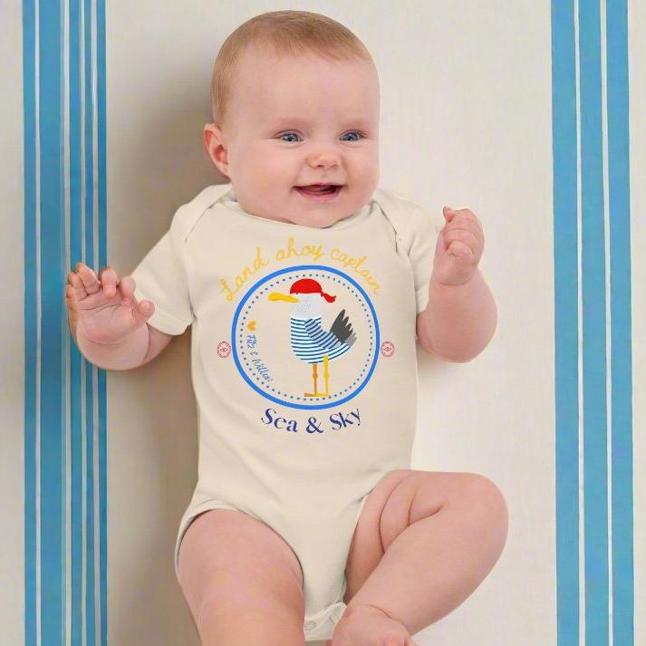 Organic cotton baby bodysuit, Sea & Sky - Fitz & Willow - Fitz & Willow