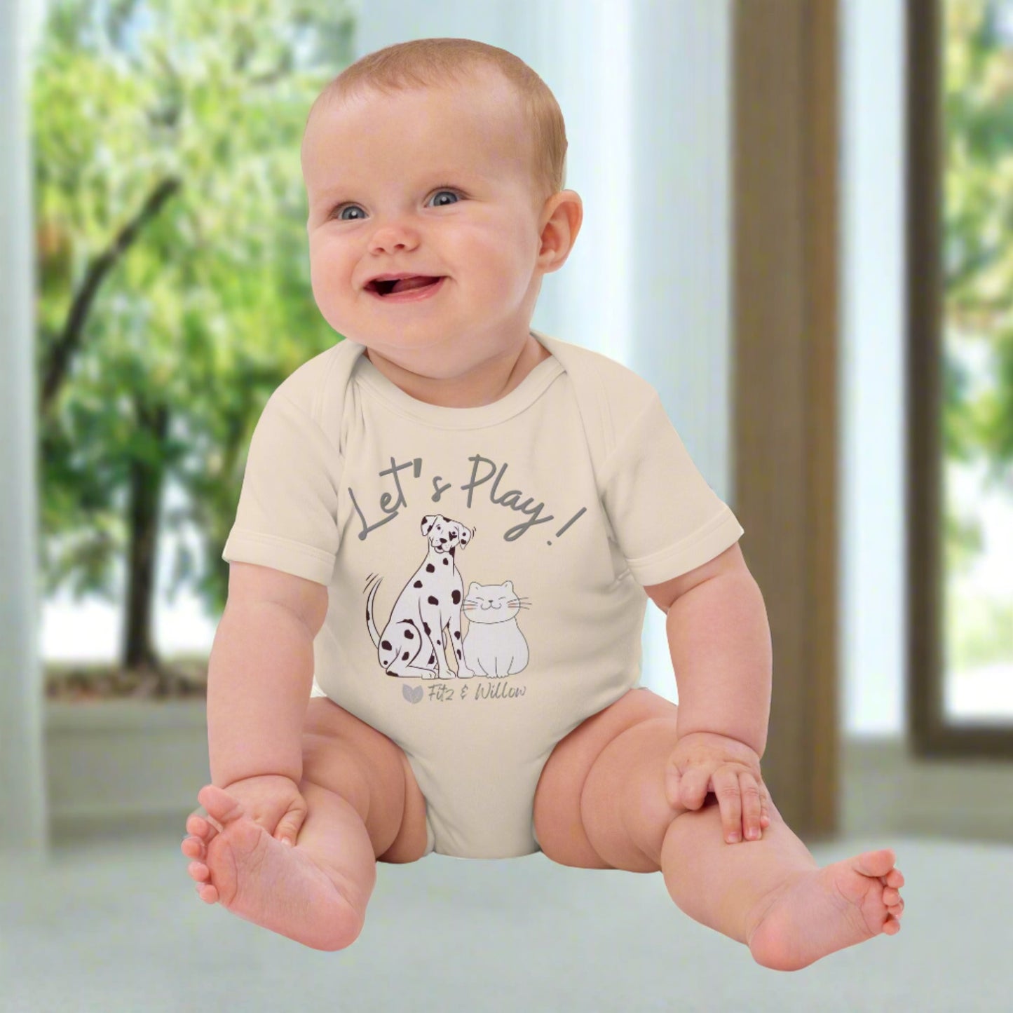 Organic cotton baby bodysuit,  Cat & Dog - Fitz & Willow