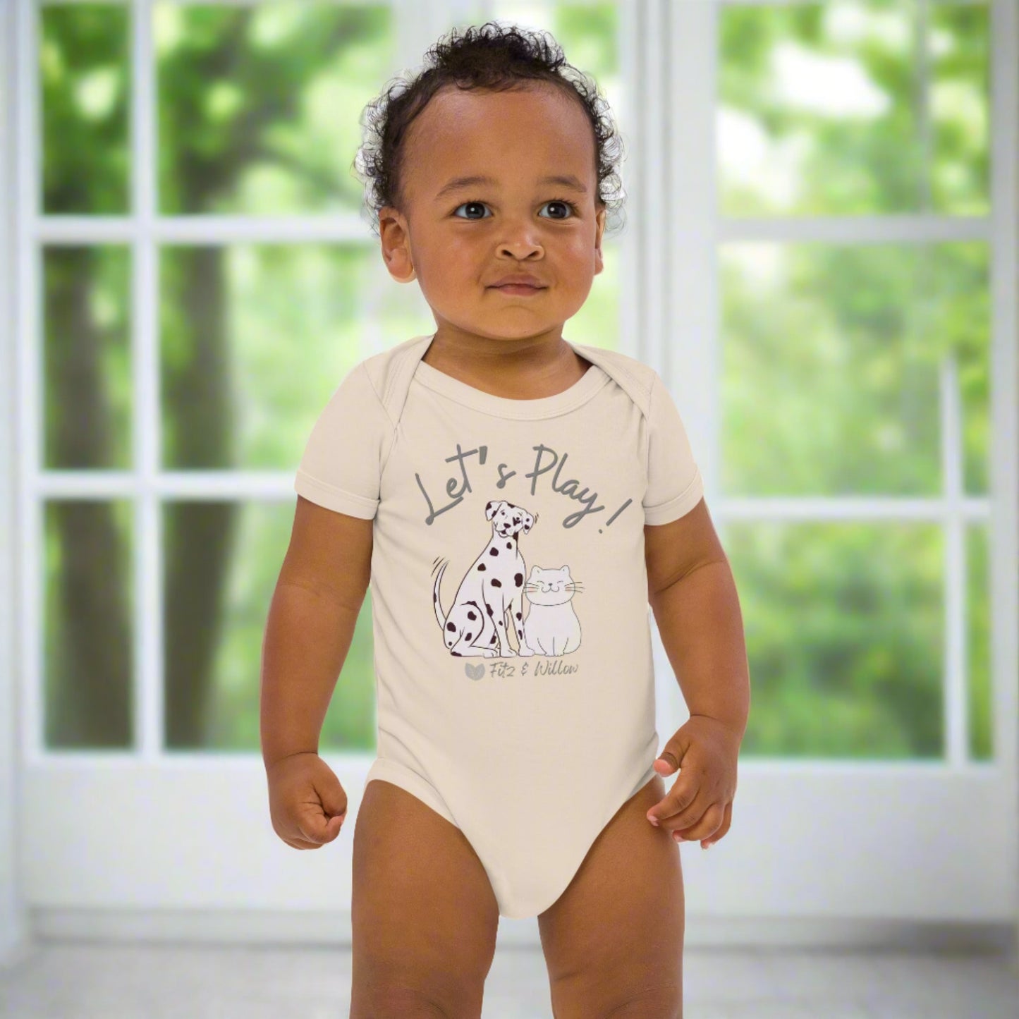 Organic cotton baby bodysuit,  Cat & Dog - Fitz & Willow