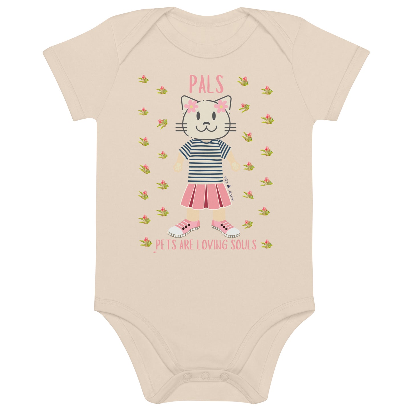 PALS, Cat themed organic cotton baby bodysuit - Fitz & Willow