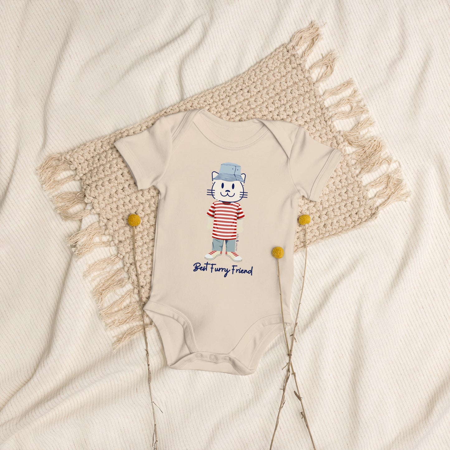 BFF, Cat themed organic newborn bodysuit - Fitz & Willow