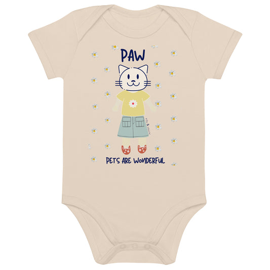 PAW, Cat themed organic baby bodysuit - Fitz & Willow