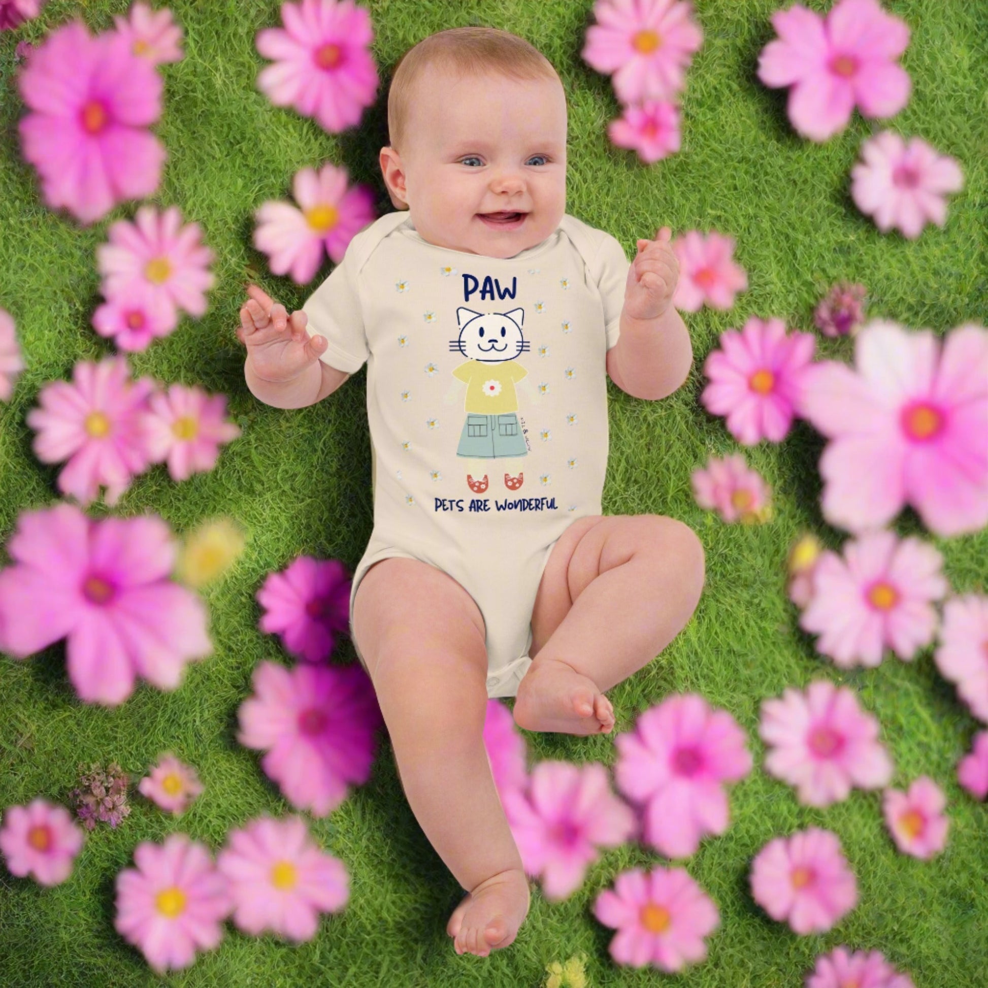 PAW, Cat themed organic baby bodysuit - Fitz & Willow