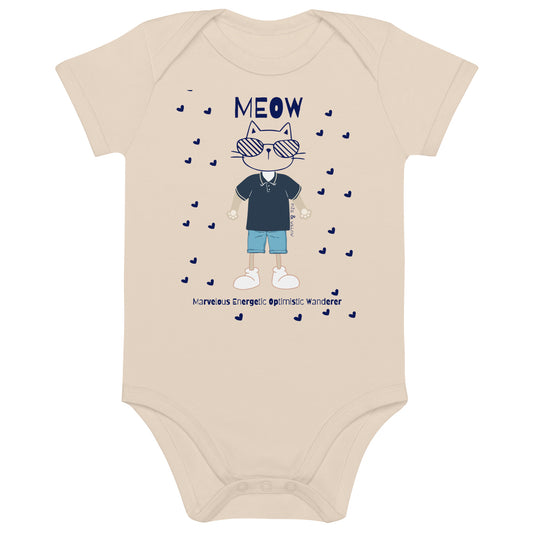 MEOW, Cat themed Organic cotton baby bodysuit - Fitz & Willow