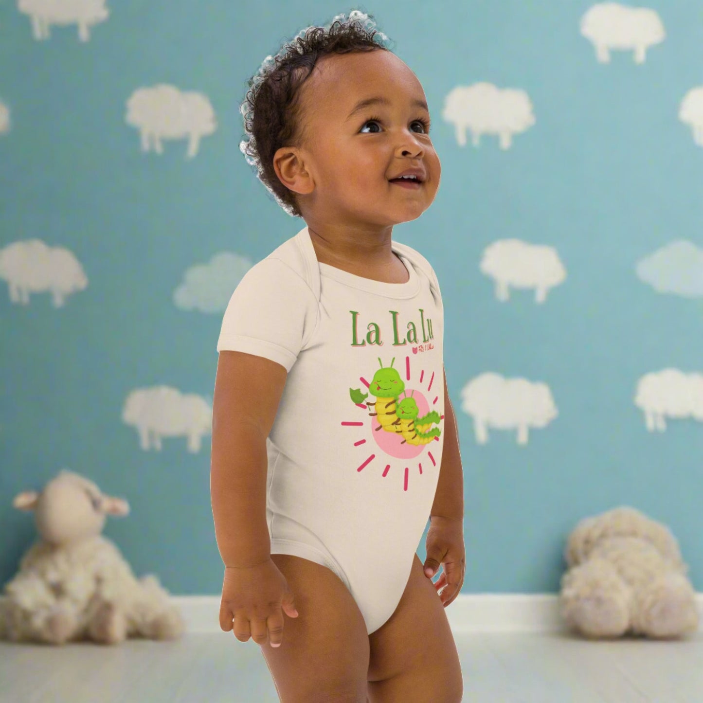 Organic cotton newborn bodysuit, short sleeve, La, La, Lu, - Fitz & Willow