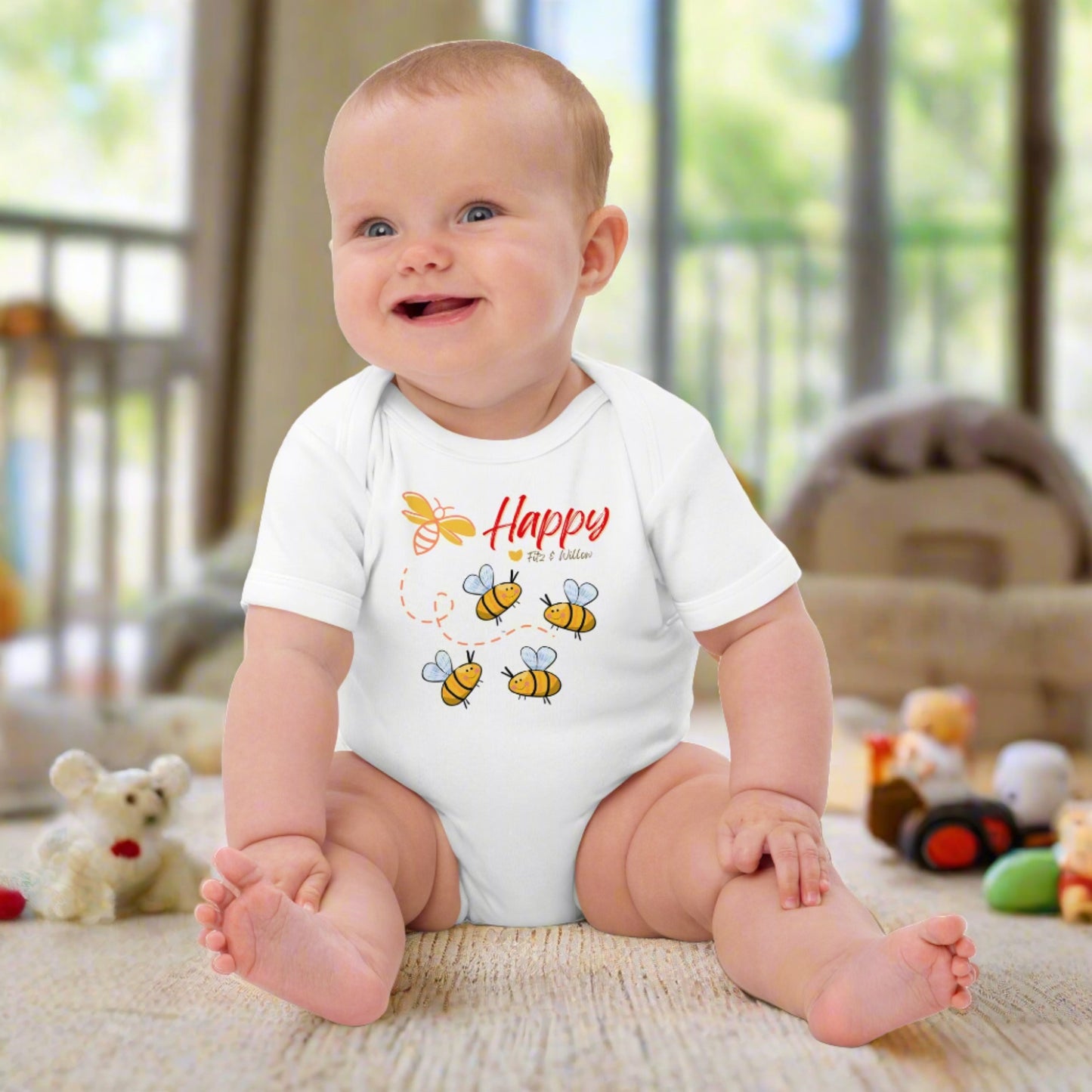 Organic cotton newborn bodysuit, Bees - Fitz & Willow