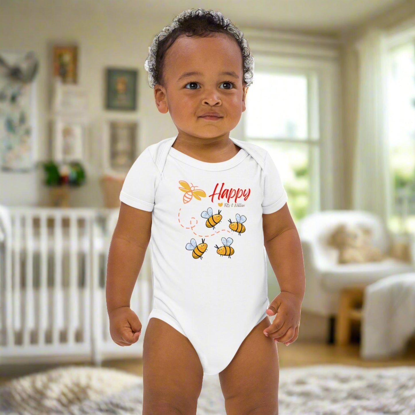 Organic cotton newborn bodysuit, Bees - Fitz & Willow