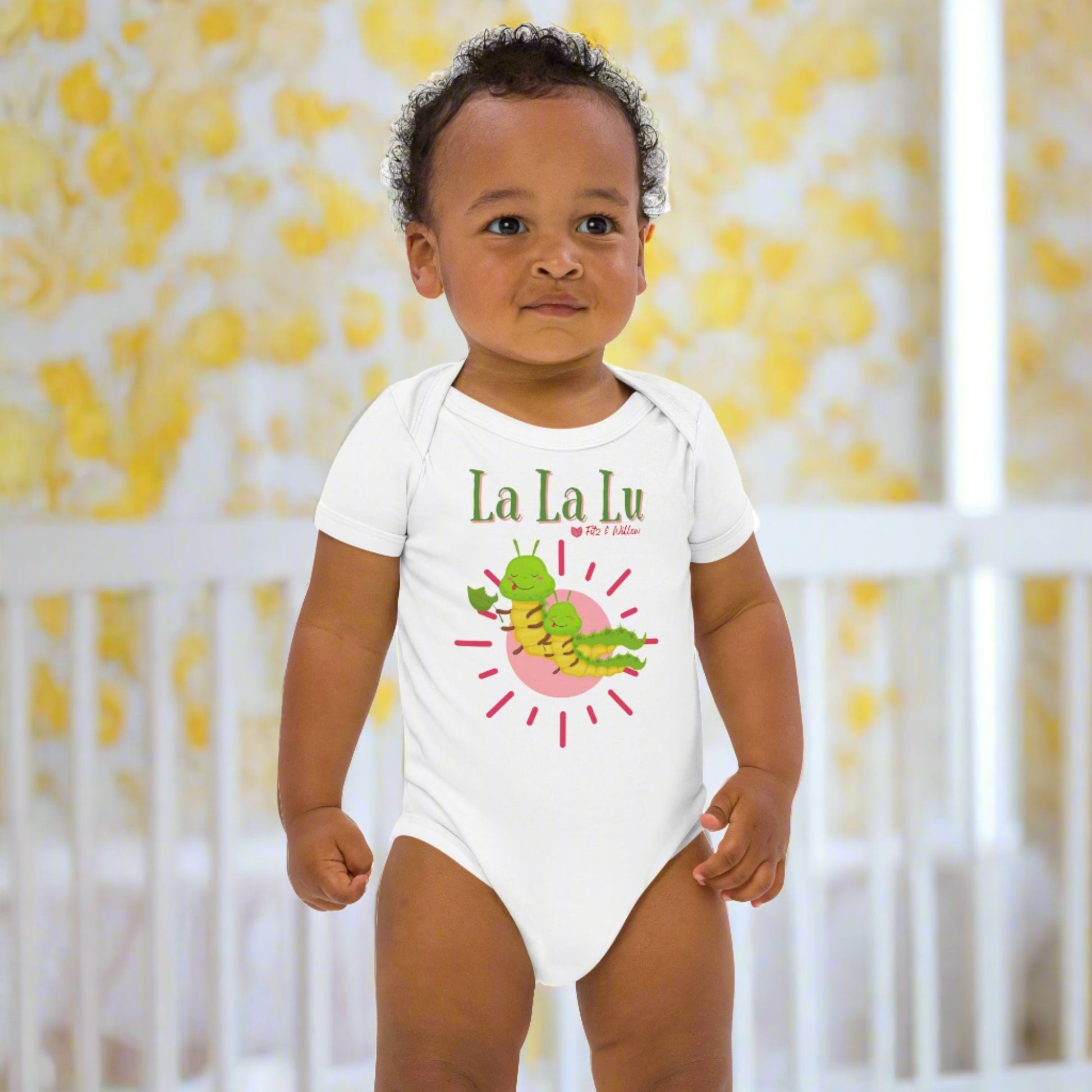 Organic cotton newborn bodysuit, short sleeve, La, La, Lu, - Fitz & Willow