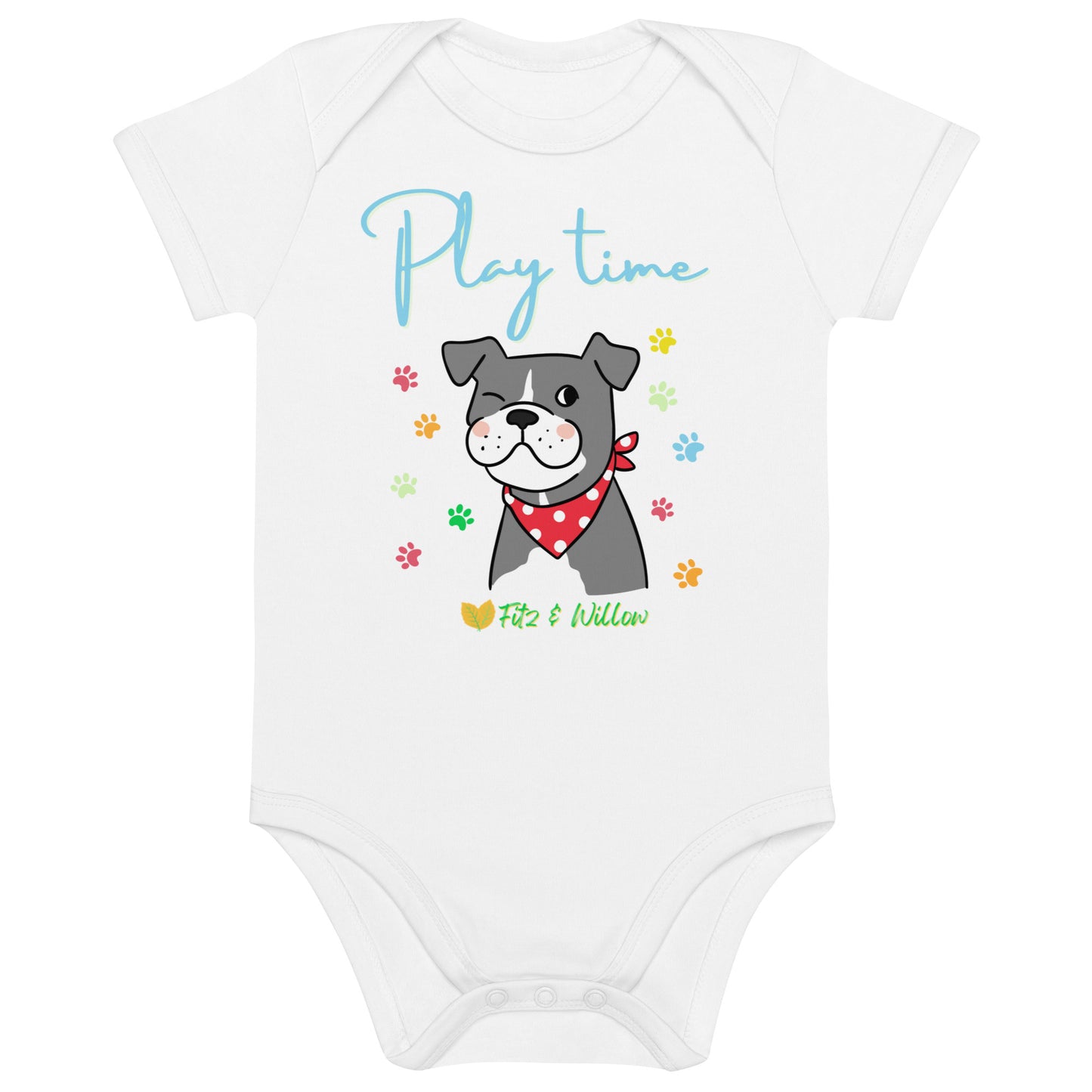 Organic cotton baby bodysuit, Dog Play time - Fitz & Willow - Fitz & Willow