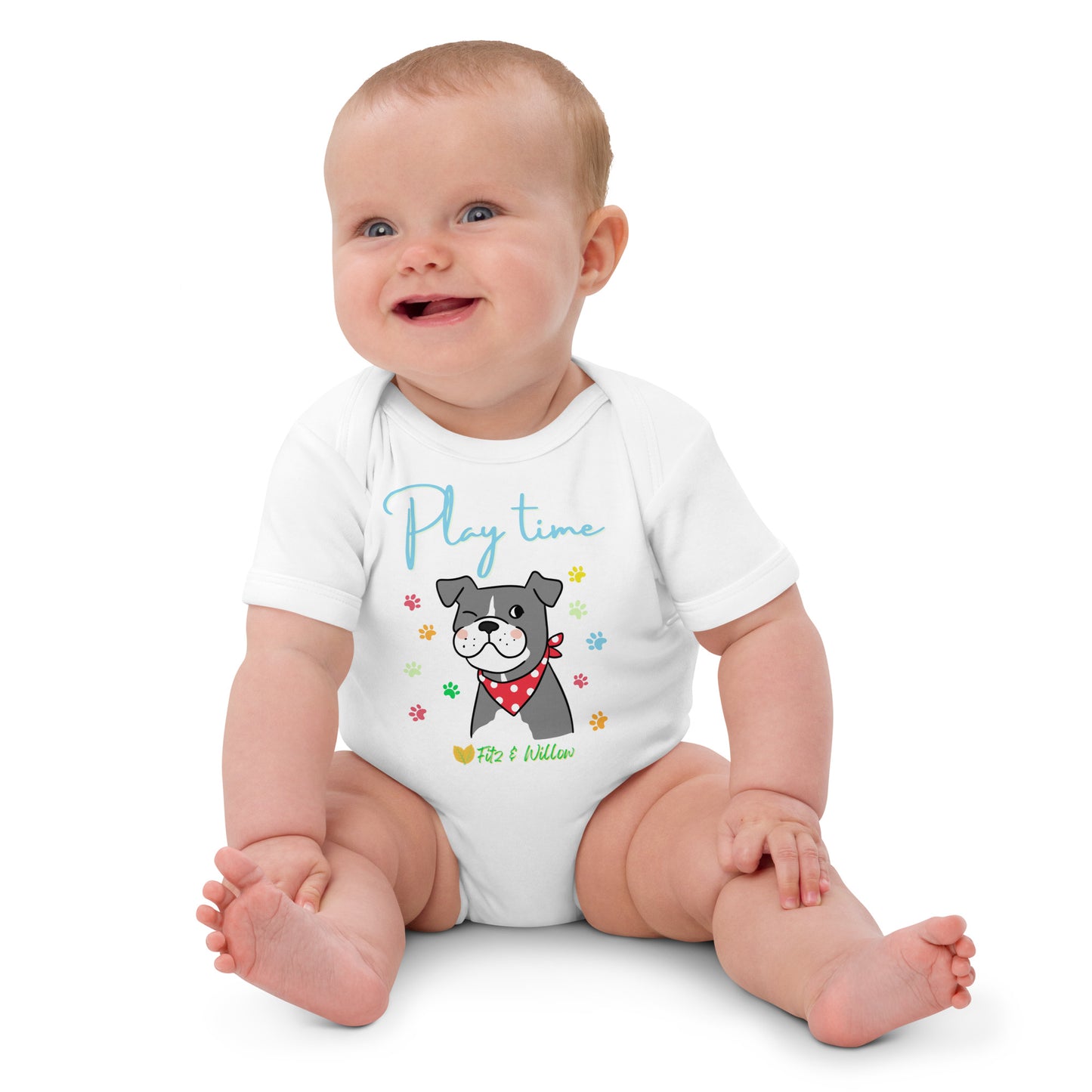 Organic cotton baby bodysuit, Dog Play time - Fitz & Willow - Fitz & Willow