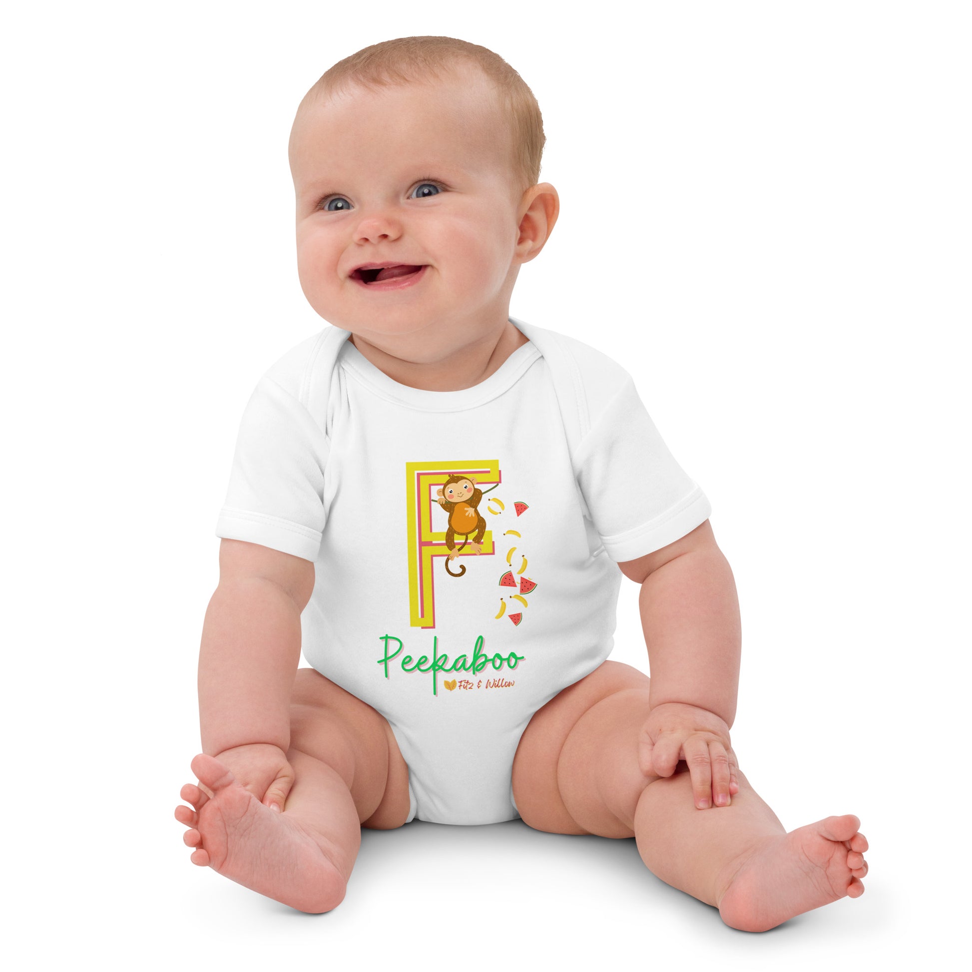 Organic cotton baby bodysuit, Letter F - Fitz & Willow - Fitz & Willow