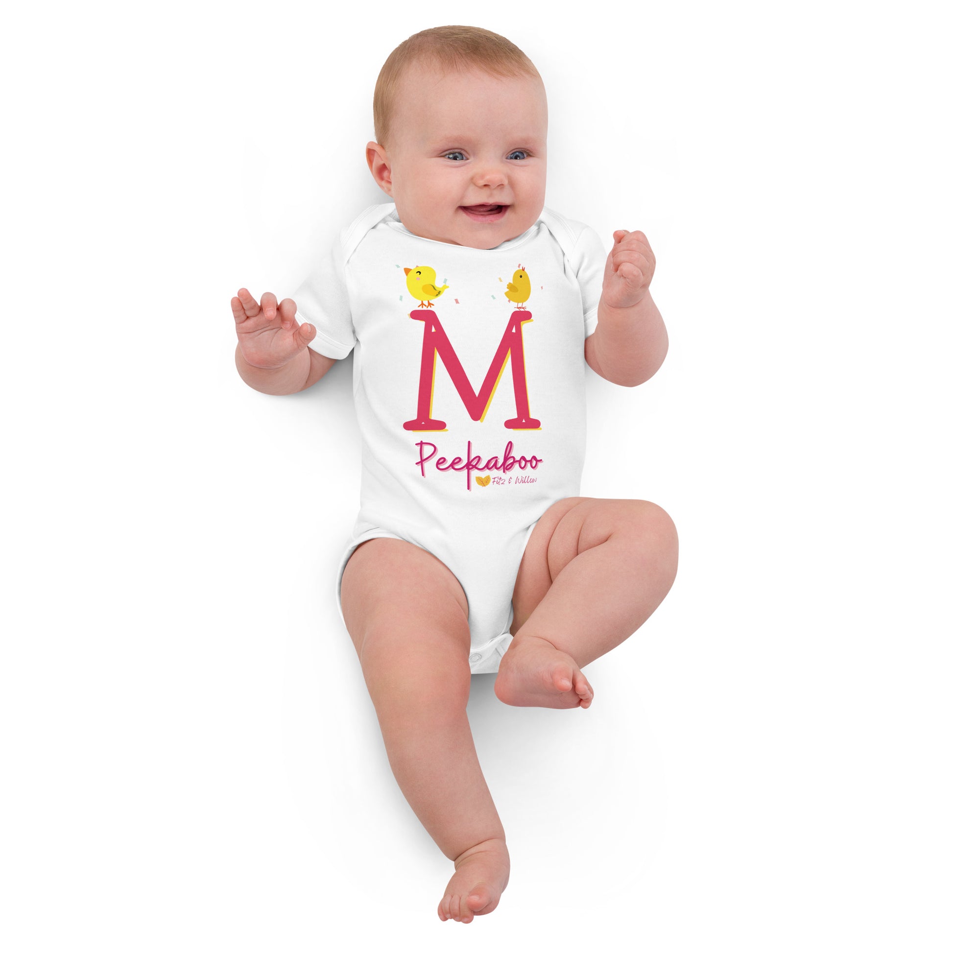 Organic cotton baby bodysuit, Letter M - Fitz & Willow - Fitz & Willow