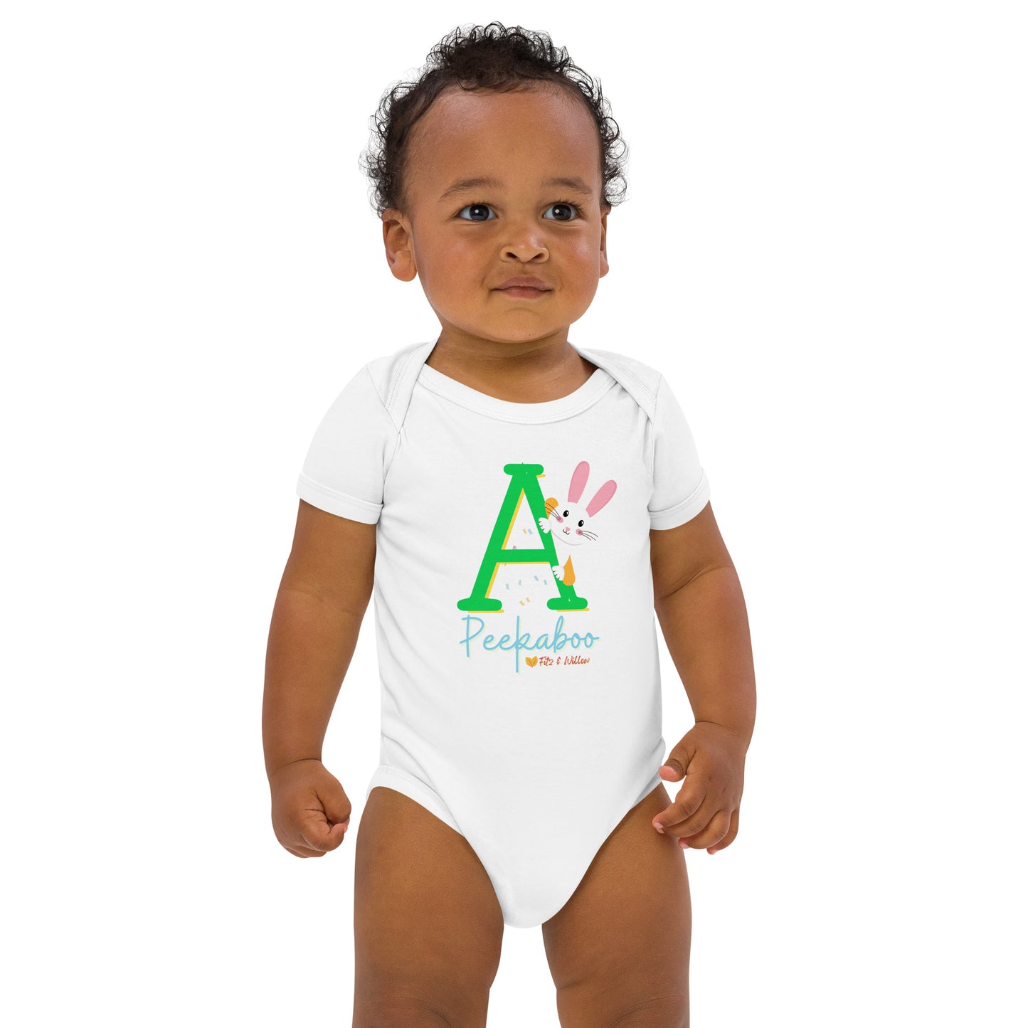 Organic cotton baby bodysuit, Letter A - Fitz & willow - Fitz & Willow