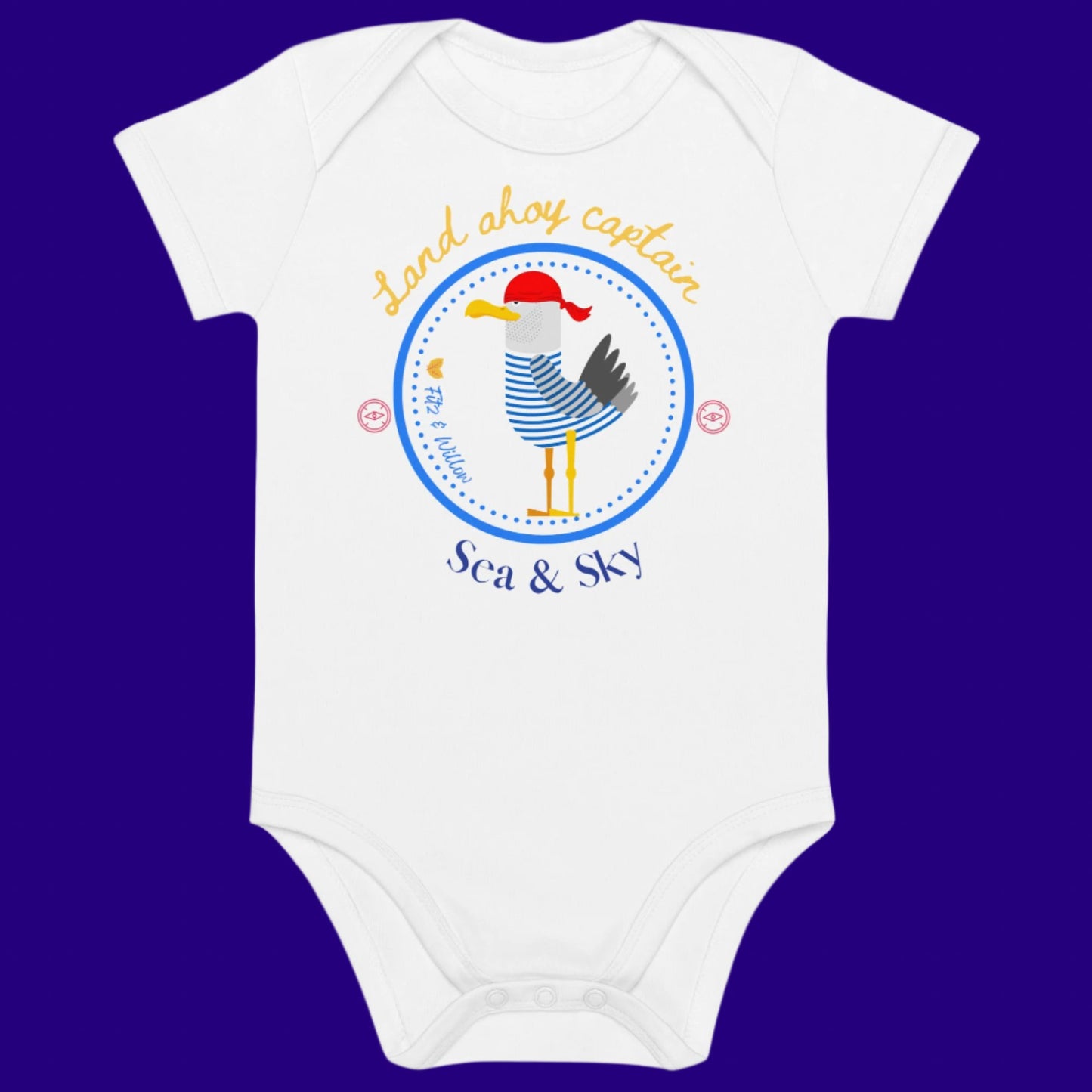 Organic cotton baby bodysuit, Sea & Sky - Fitz & Willow - Fitz & Willow