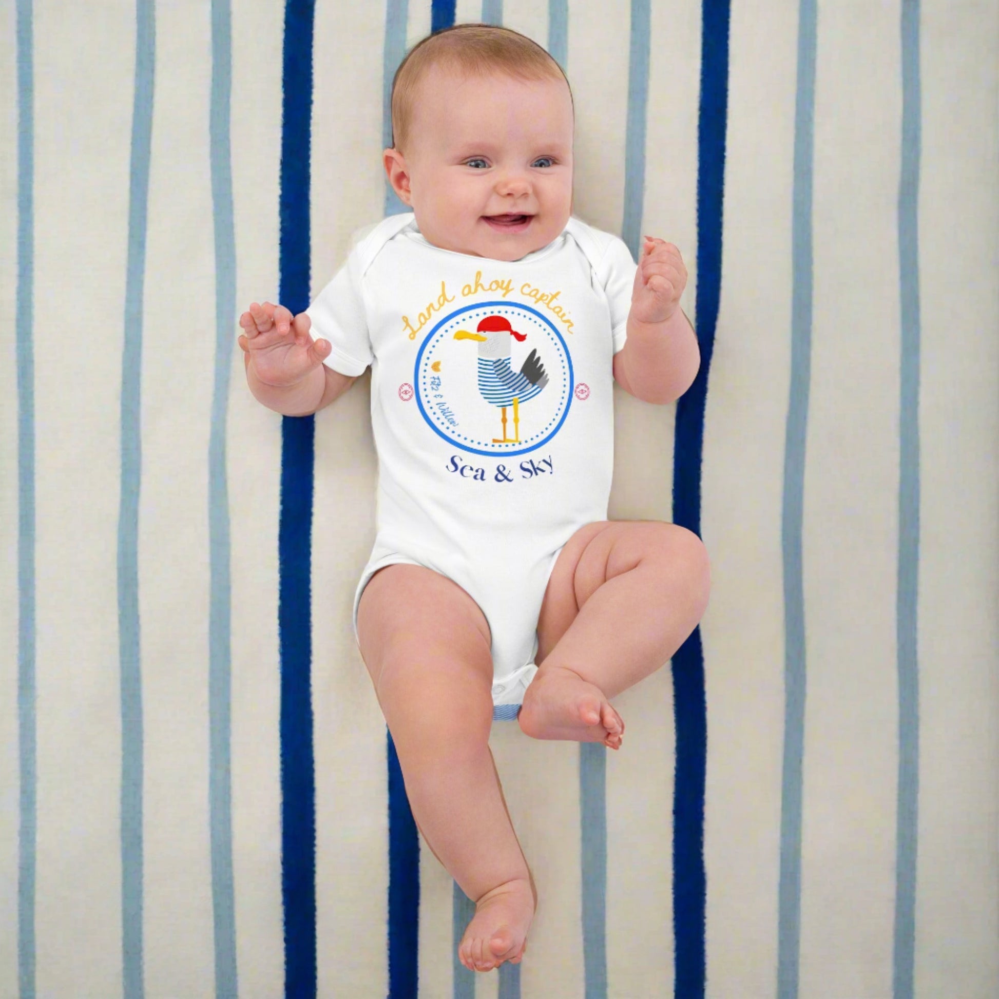 Organic cotton baby bodysuit, Sea & Sky - Fitz & Willow - Fitz & Willow