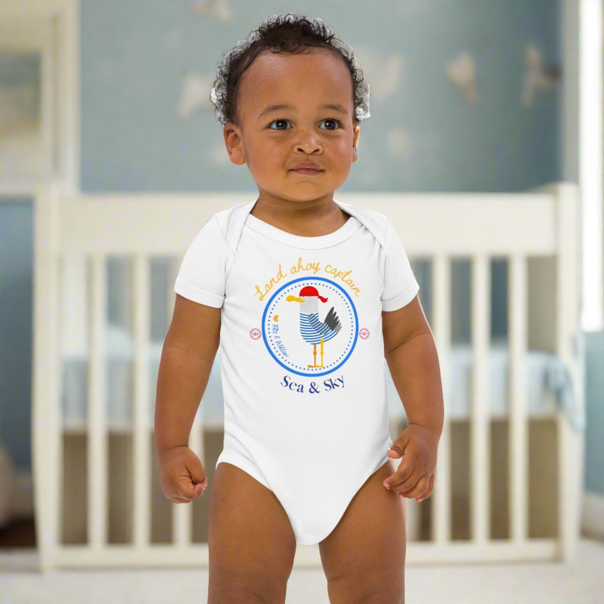 Organic cotton baby bodysuit, Sea & Sky - Fitz & Willow - Fitz & Willow