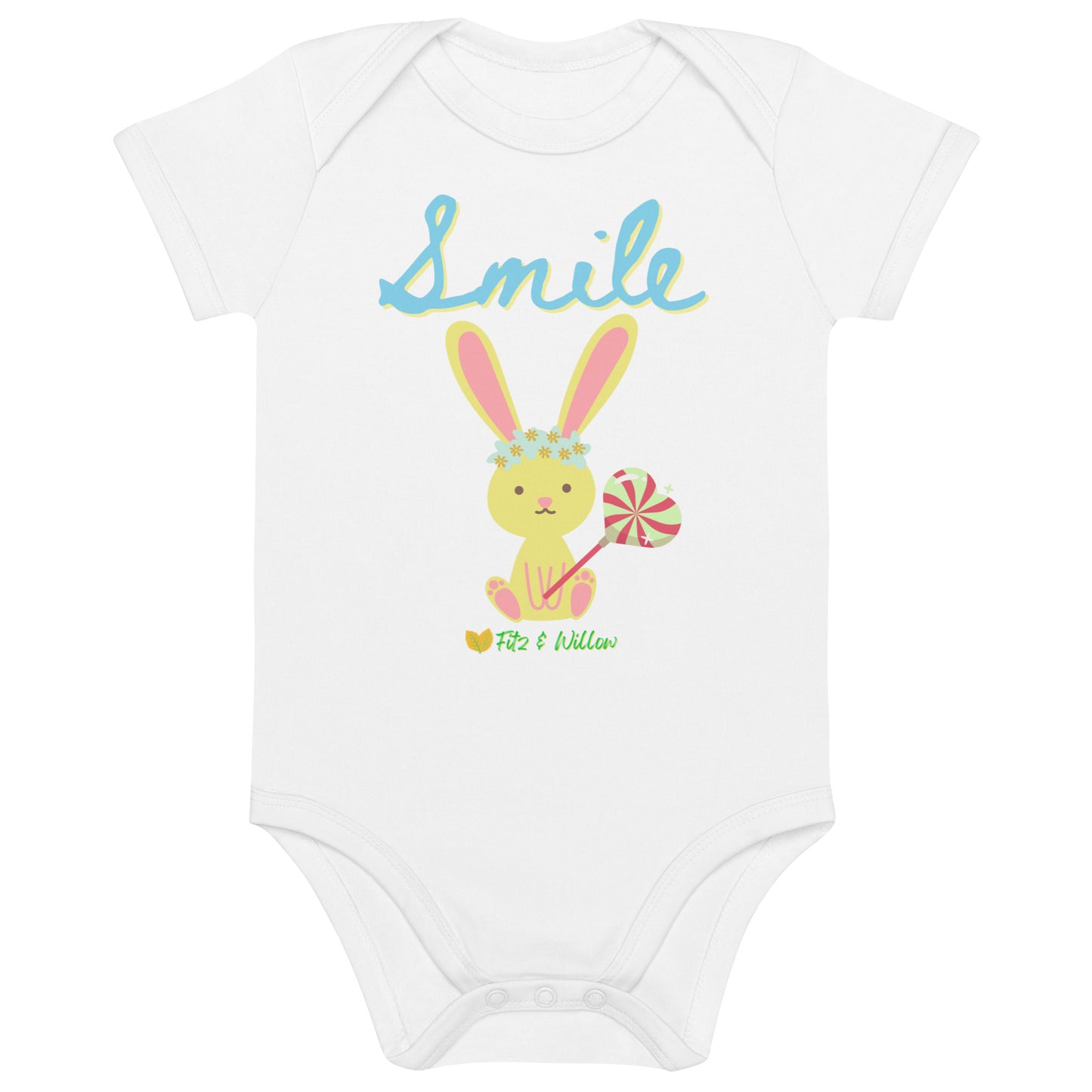 Organic cotton baby bodysuit, Bunny Smile - Fitz & Willow - Fitz & Willow