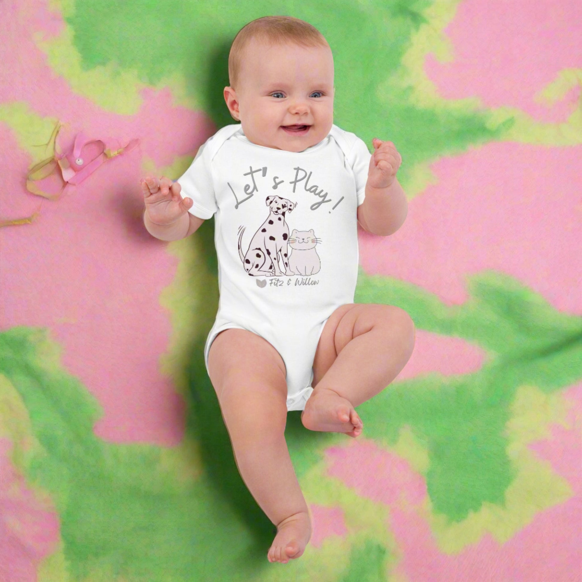 Organic cotton baby bodysuit,  Cat & Dog - Fitz & Willow