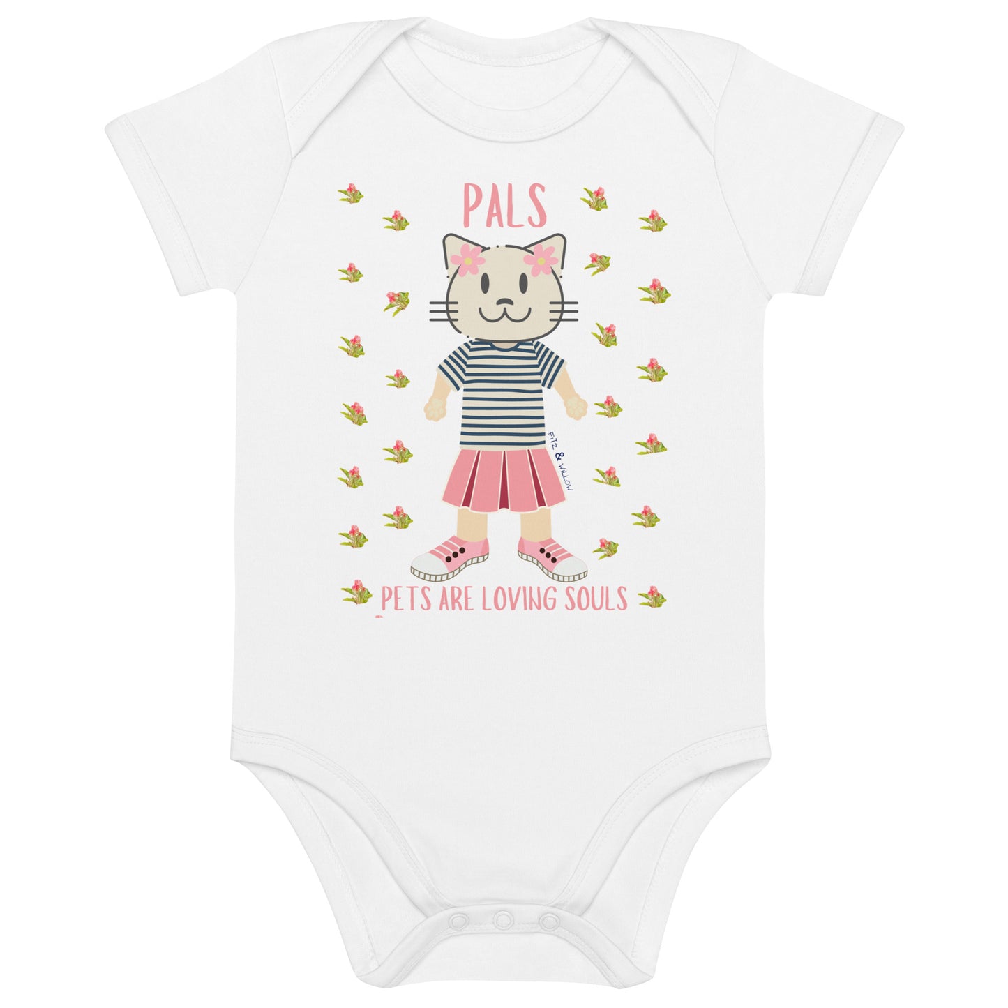 PALS, Cat themed organic cotton baby bodysuit - Fitz & Willow