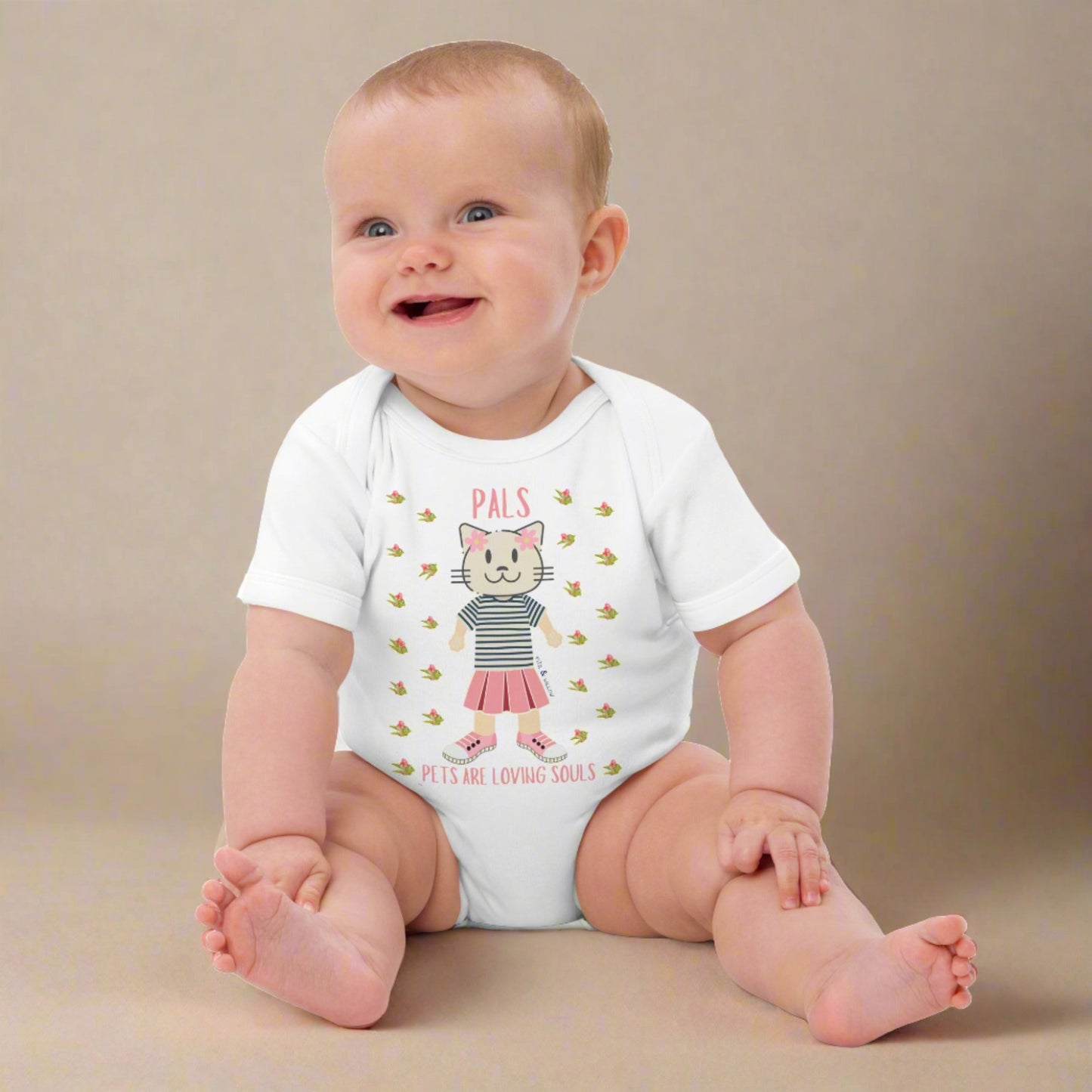 PALS, Cat themed organic cotton baby bodysuit - Fitz & Willow