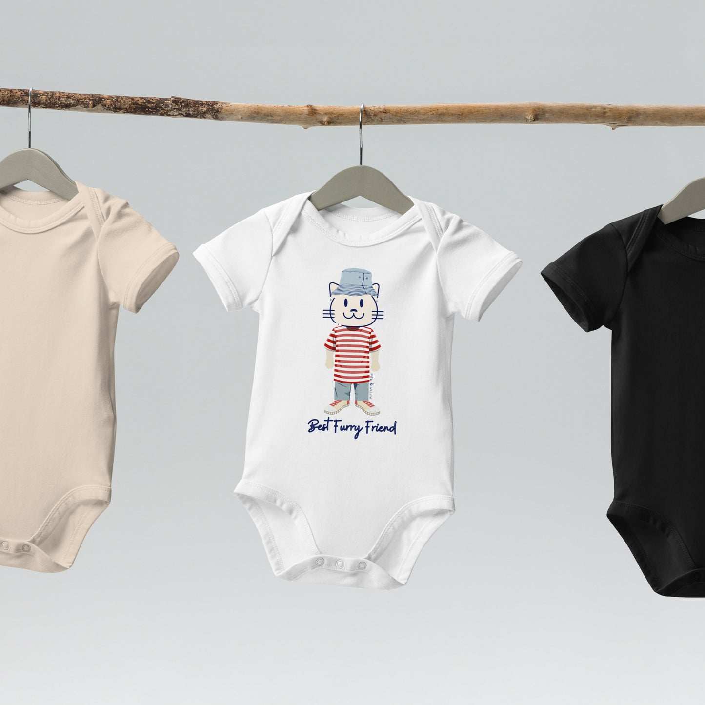 BFF, Cat themed organic newborn bodysuit - Fitz & Willow