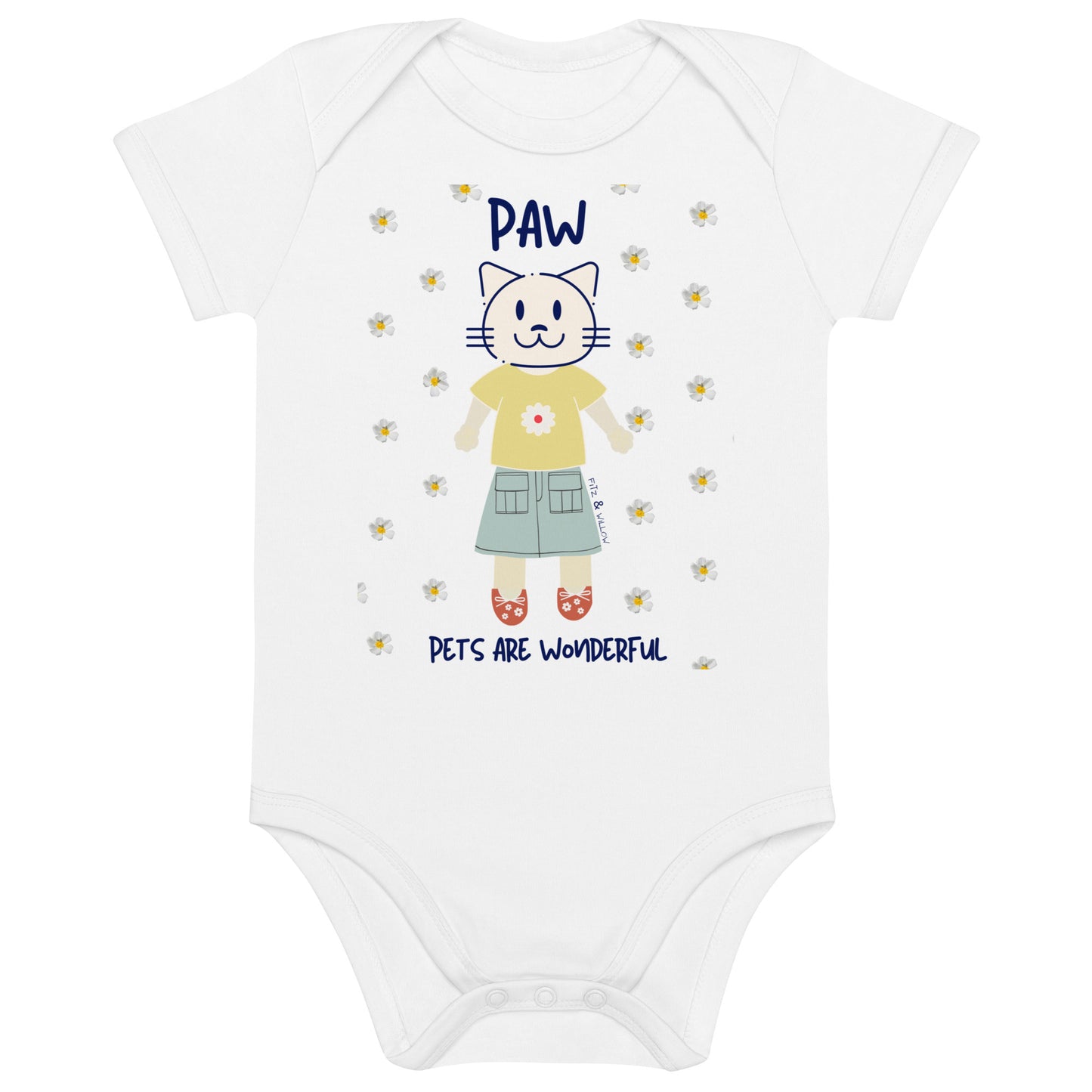 PAW, Cat themed organic baby bodysuit - Fitz & Willow