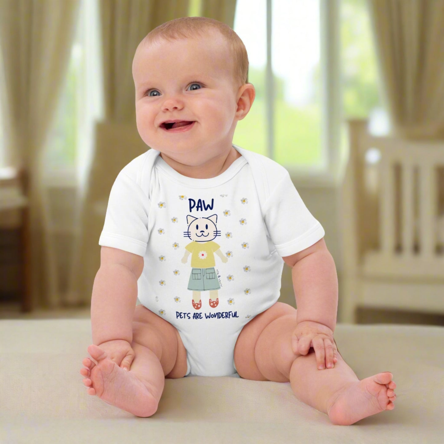 PAW, Cat themed organic baby bodysuit - Fitz & Willow