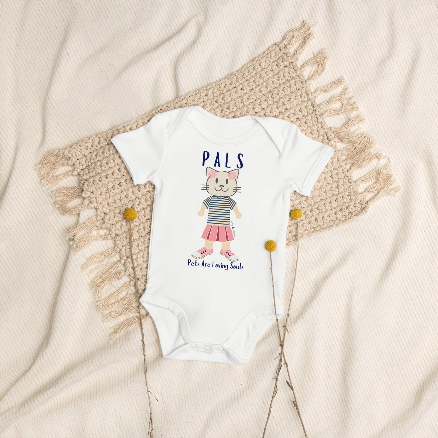 PALS, Cat themed organic baby bodysuit - Fitz & Willow