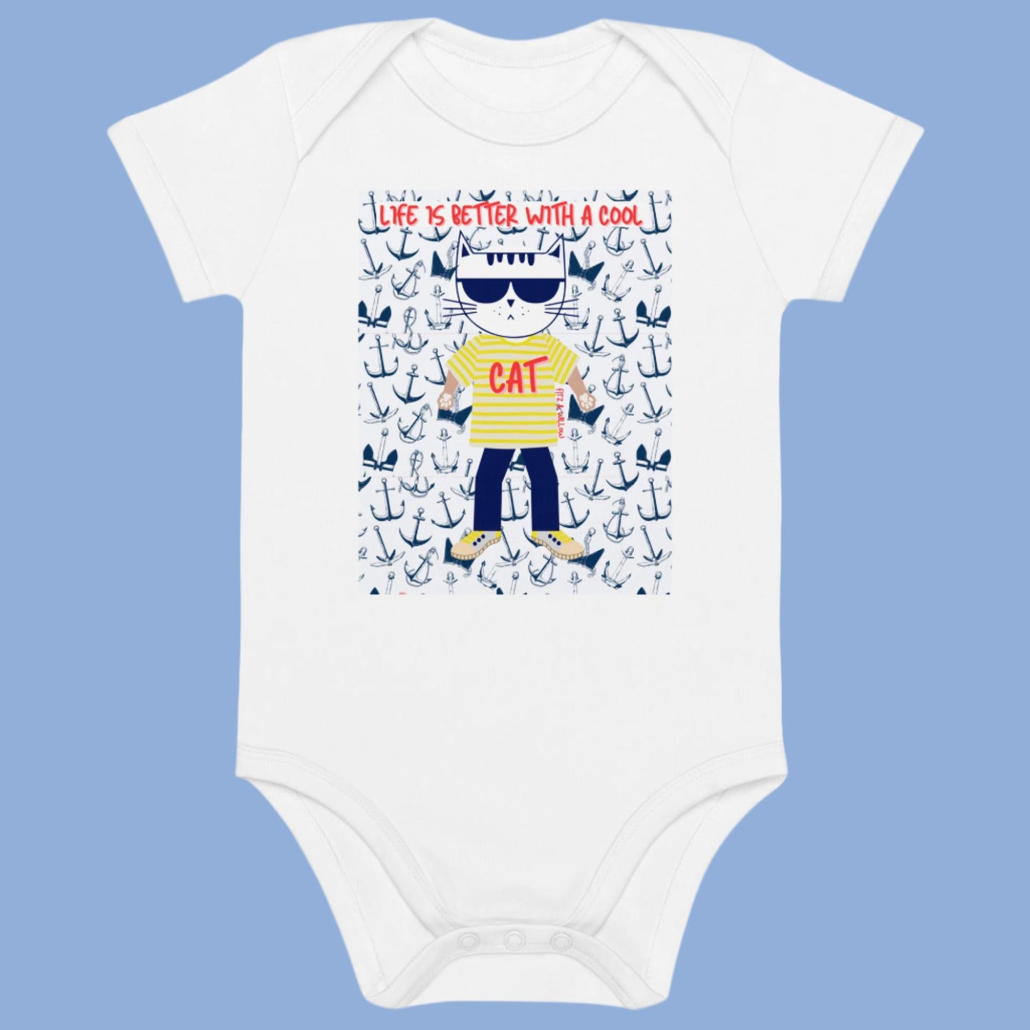 Cool Cat, Organic cotton newborn bodysuit - Fitz & Willow