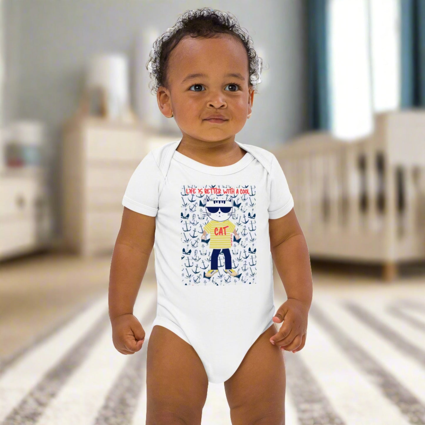 Cool Cat, Organic cotton newborn bodysuit - Fitz & Willow