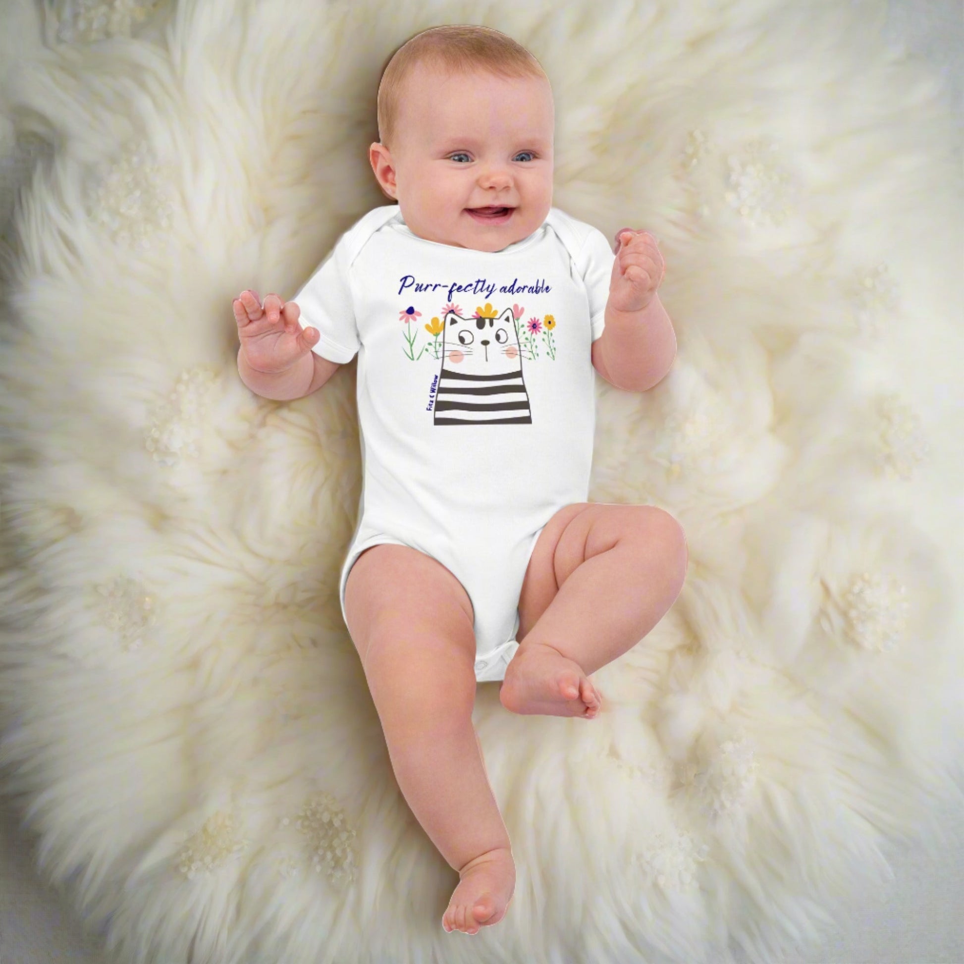 Funny cat design, newborn bodysuit, organic cotton - Fitz & Willow