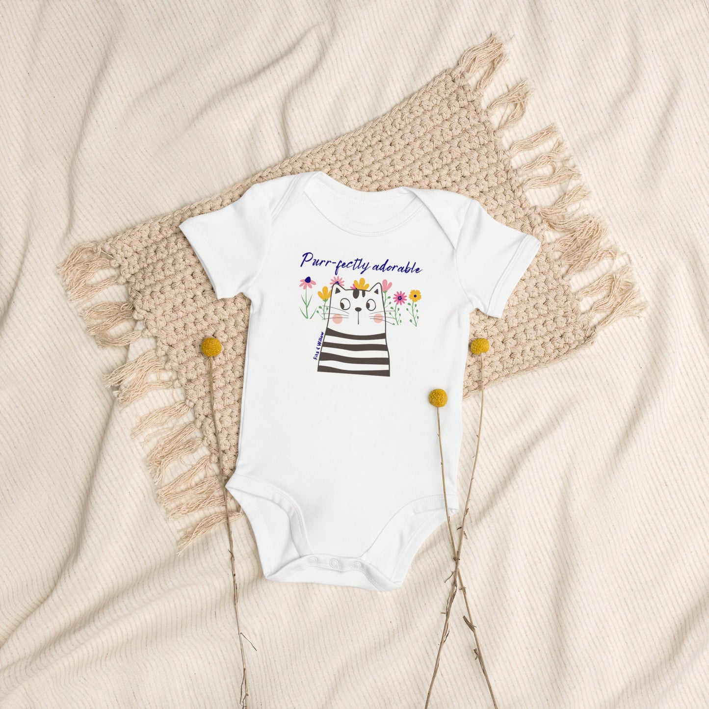 Funny cat design, newborn bodysuit, organic cotton - Fitz & Willow