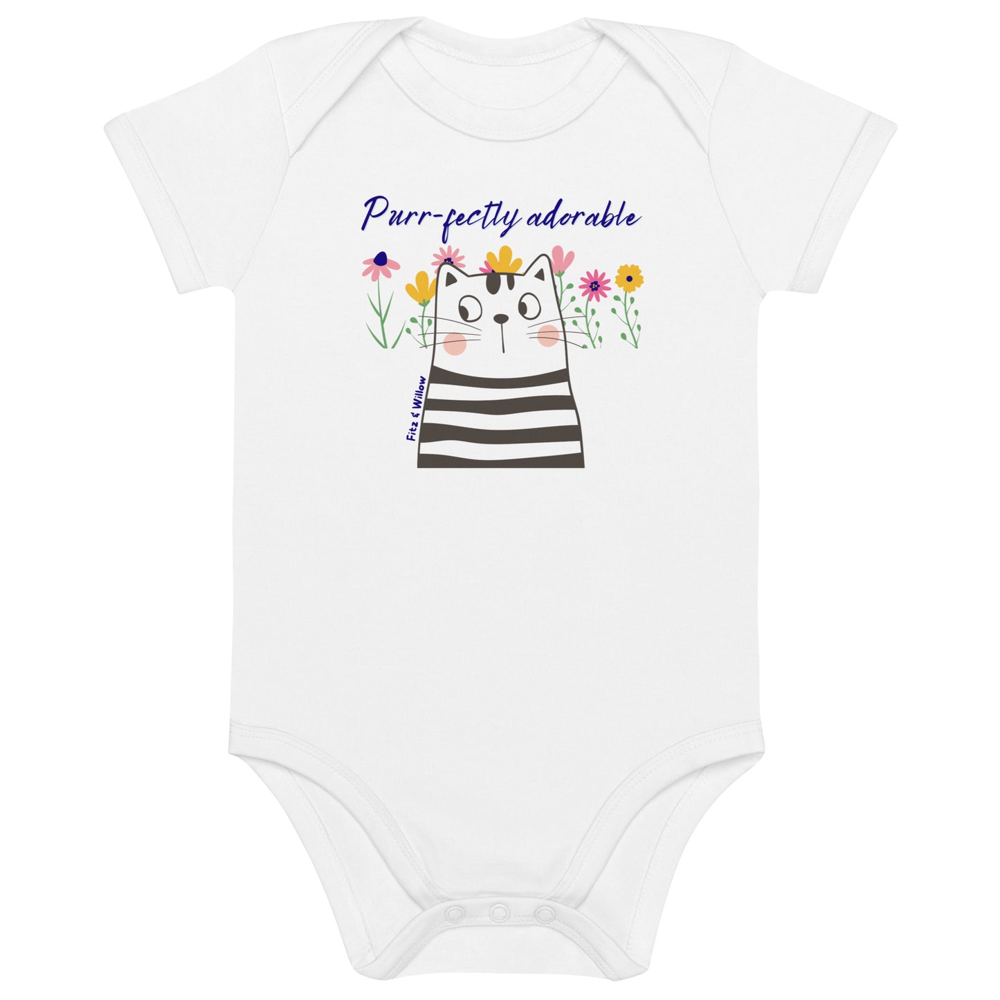 Funny cat design, newborn bodysuit, organic cotton - Fitz & Willow