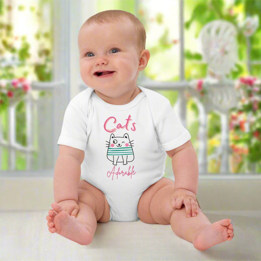 Adorable Cats, Organic cotton, shortsleeved, newborn bodysuit with cute cat design - Fitz & Willow