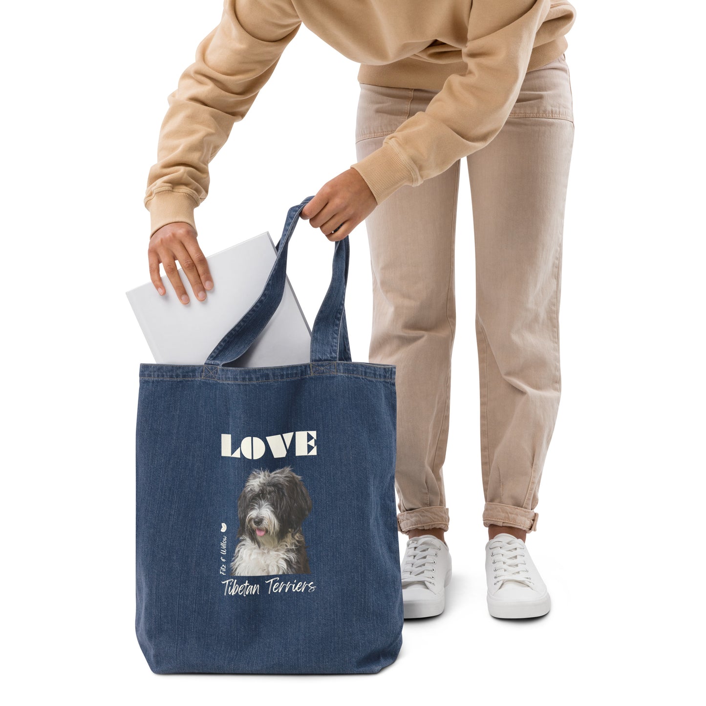 Tibetan Terrier, Organic denim tote bag - Fitz & Willow