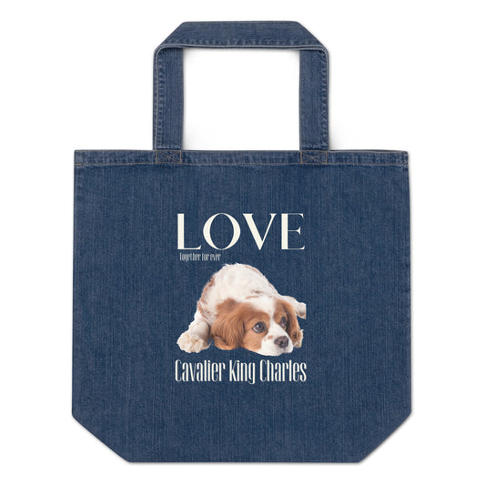 Organic denim tote bag, Cavalier King Charles Lovers - Fitz & Willow