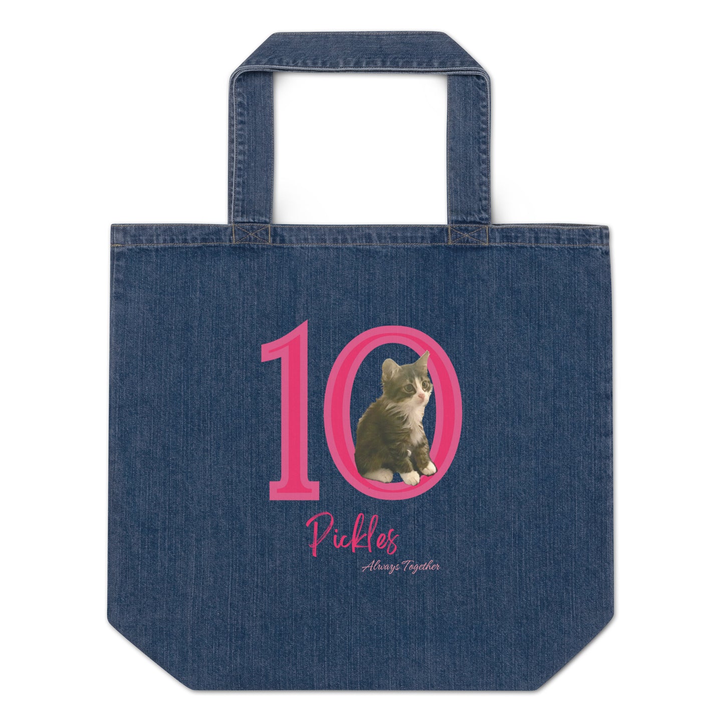 Sustainable denim tote bag, My Pickles Cat - Fitz & Willow