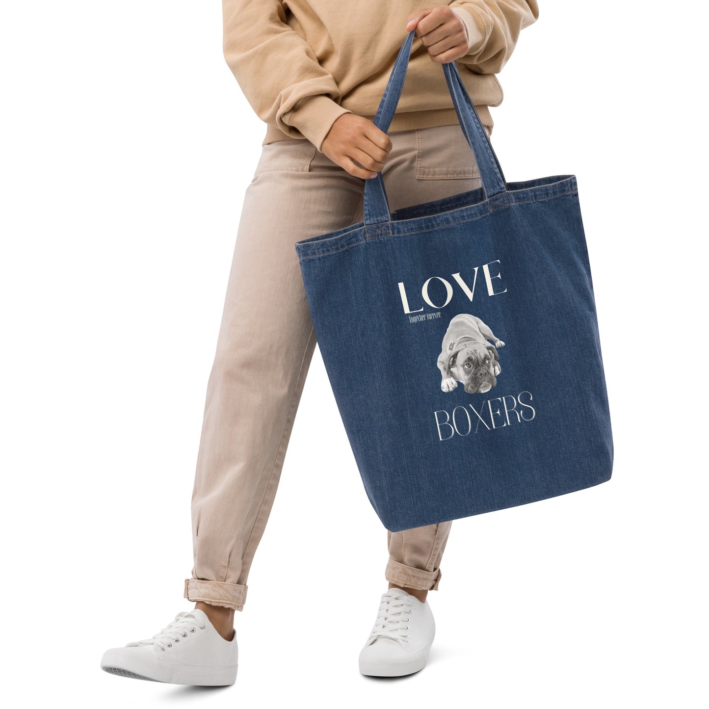 Sustainable and Vegan denim tote bag, Boxer Dog Lovers - Fitz & Willow