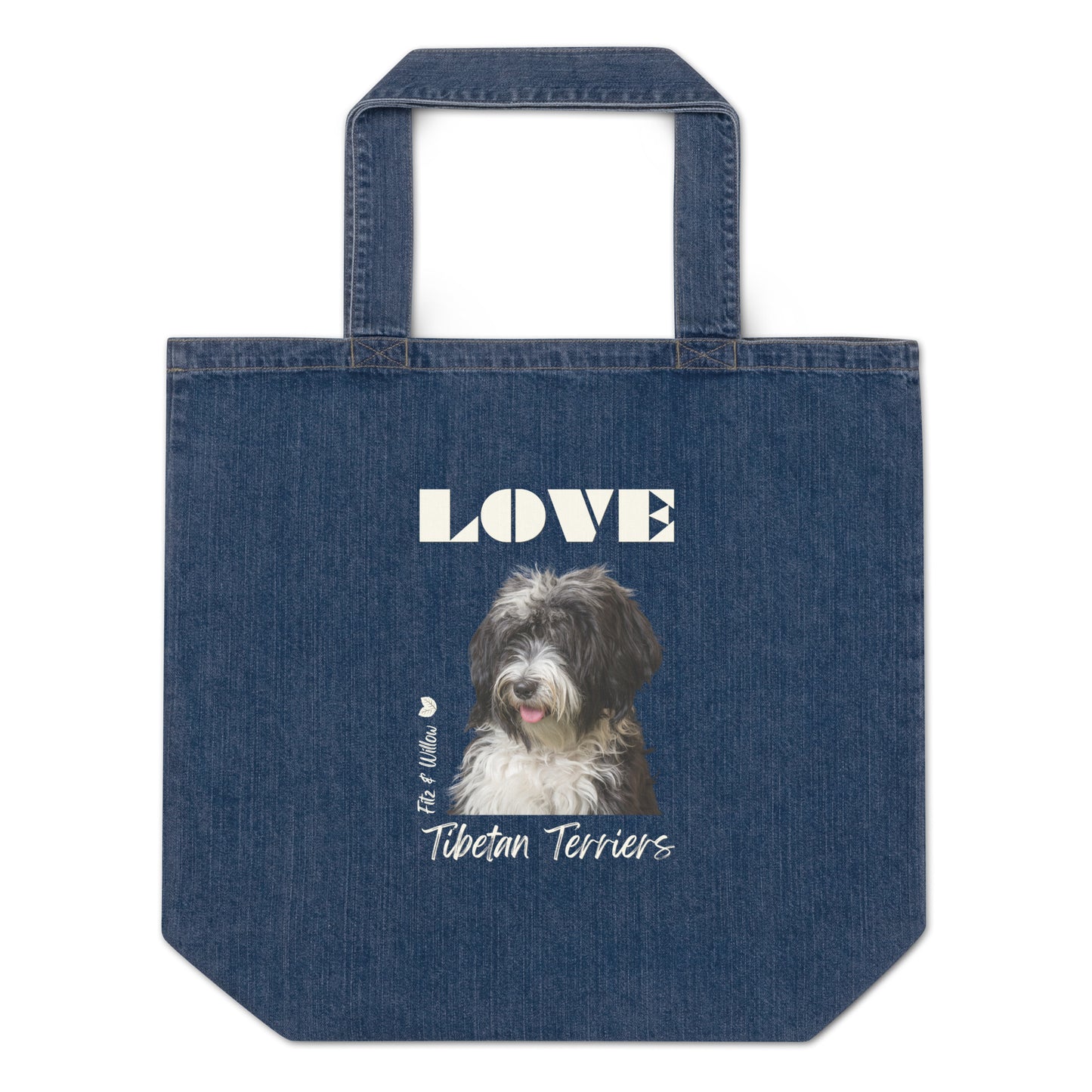 Tibetan Terrier, Organic denim tote bag - Fitz & Willow