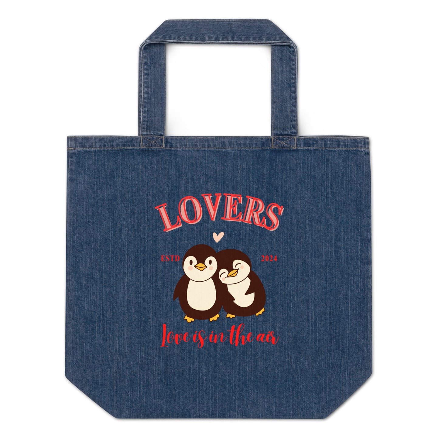 Penguin Love, Organic denim tote bag - Fitz & Willow