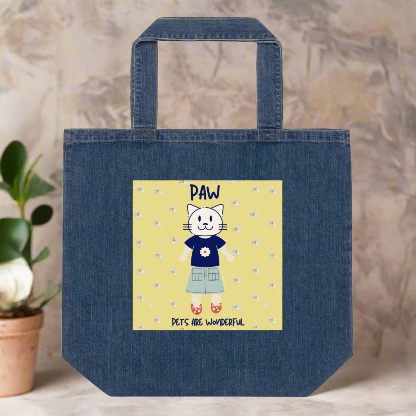 PAW, Cat themed organic denim tote bag - Fitz & Willow