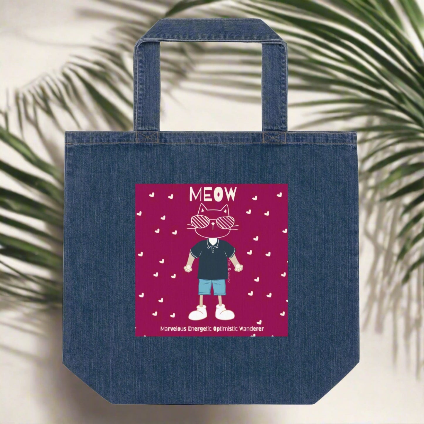 MEOW, Cat themed organic denim tote bag - Fitz & Willow