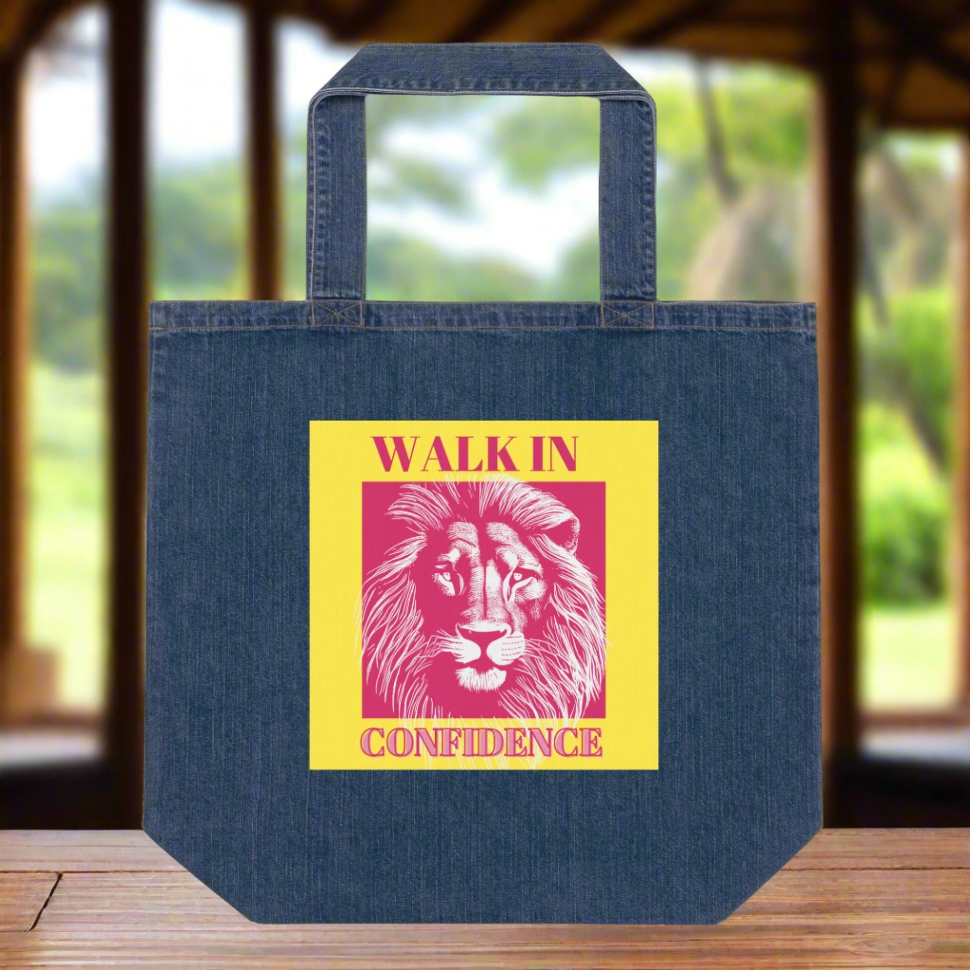 Lion Confidence, sustainable denim tote bag - Fitz & Willow