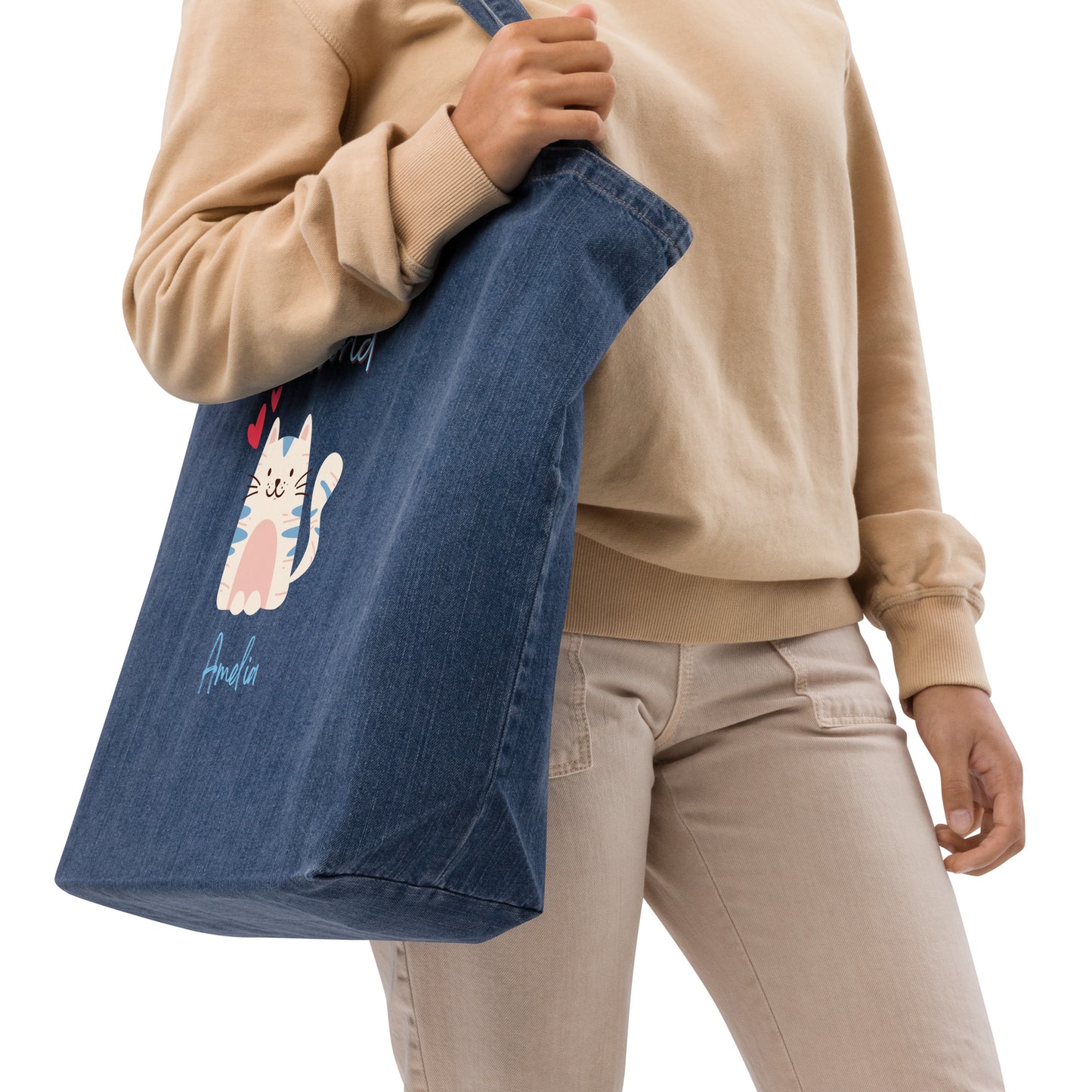 Organic denim tote bag, Hello World - Fitz & Willow