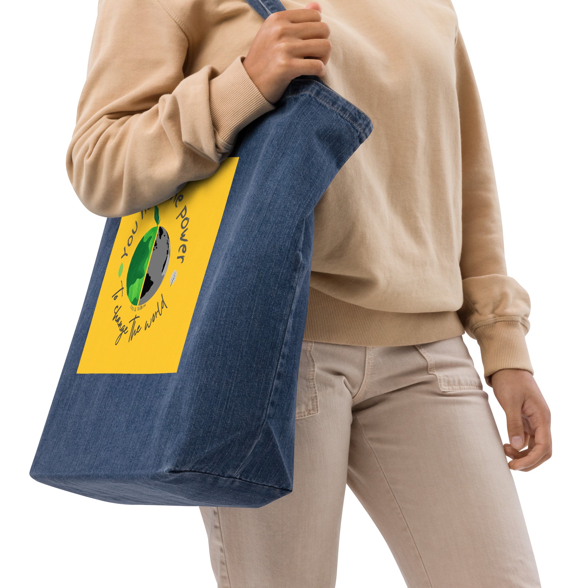 Nature is Life, Sustainable denim tote bag - Fitz & Willow