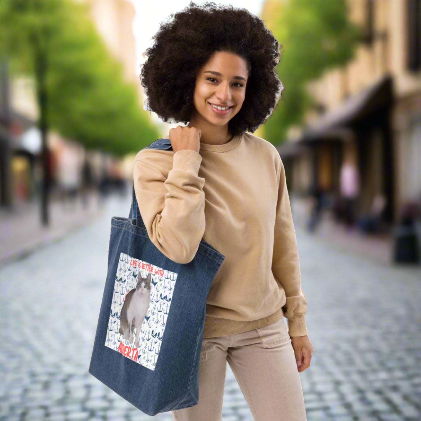 Alberta, denim sustainable tote bag - Fitz & Willow