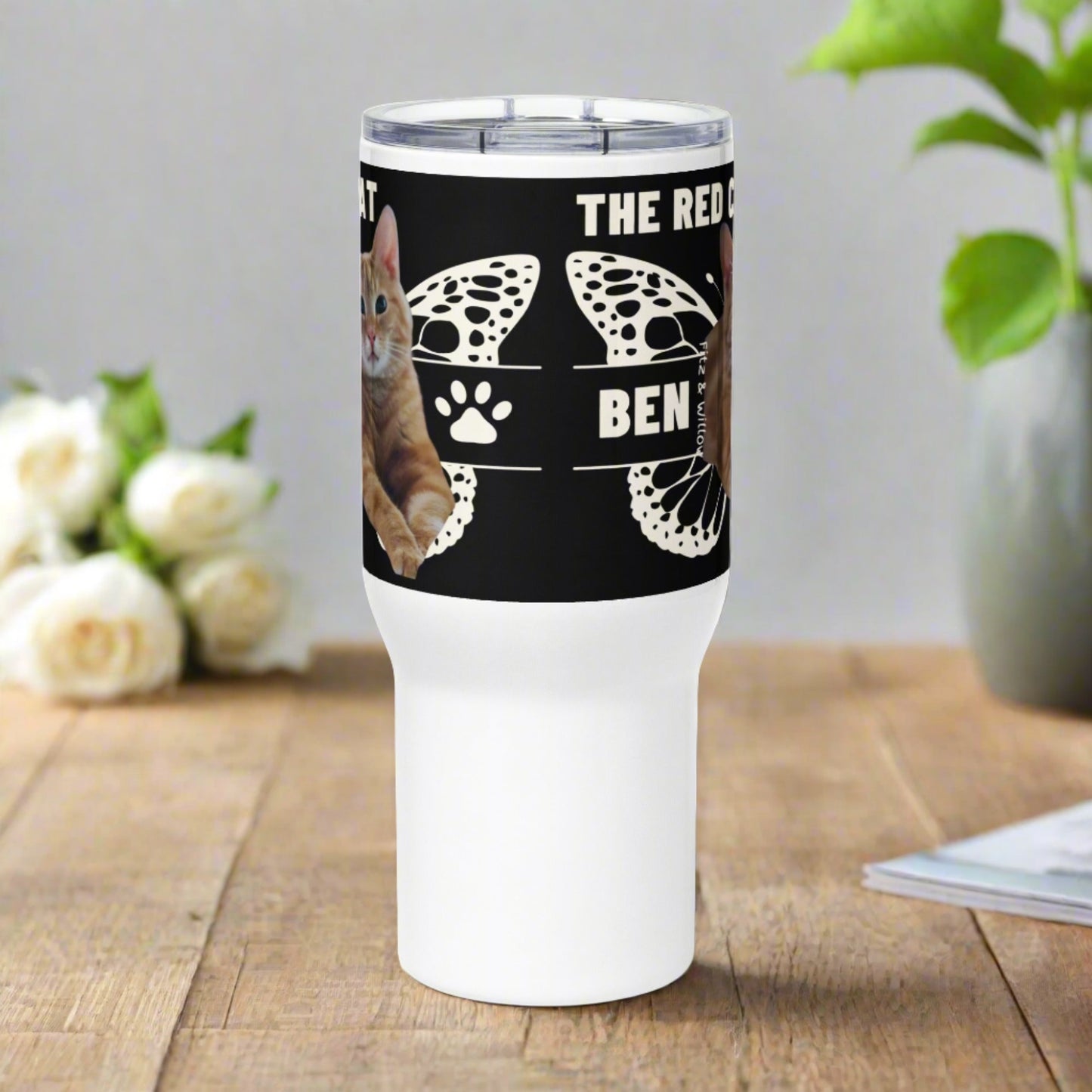 Ben the red cat, Travel mug with a handle - Fitz & Willow